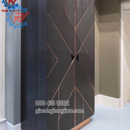 Tủ inox mạ PVD vàng Rose Gold.