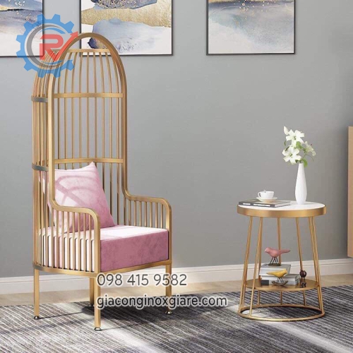 Bàn ghế cà phê thư giãn cao cấp inox mạ vàng