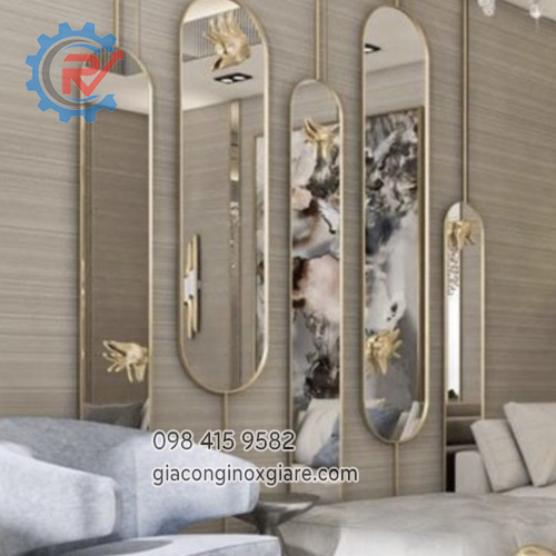 Gương trang trí phòng khách khung inox mạ vàng PVD