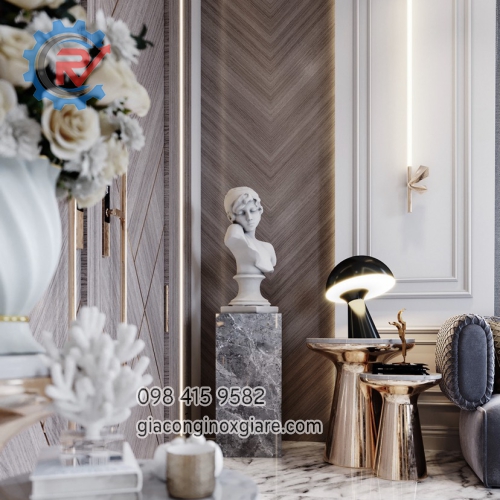 Bàn tap phòng khách cao cấp inox mạ vàng sang trọng