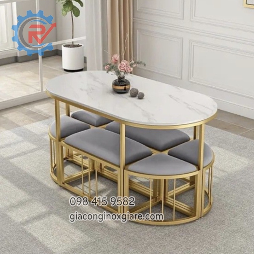 Bộ bàn ghế ăn mạ vàng PVD phong cách hiện đại