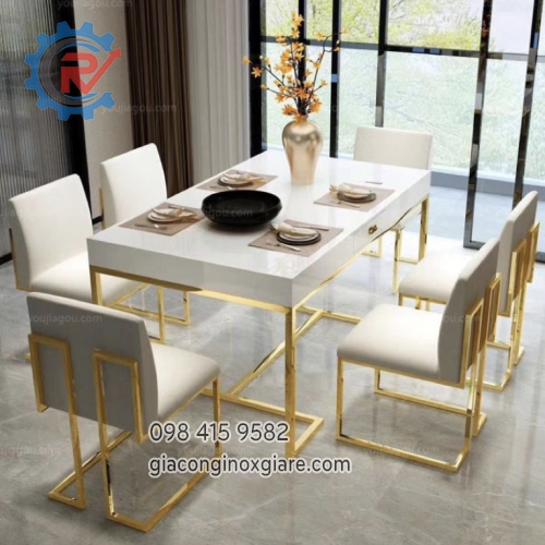 Bộ bàn ghế phòng ăn cao cấp mạ vàng 