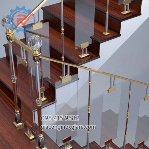 Tay vịn cầu thang cao cấp inox mạ vàng