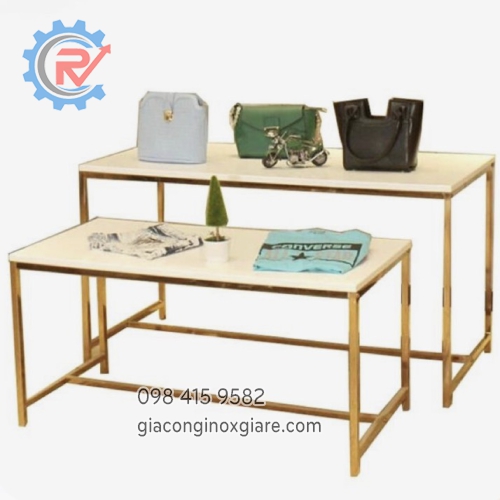 kệ trưng bày sản phẩm mới bằng inox mạ vàng PVD
