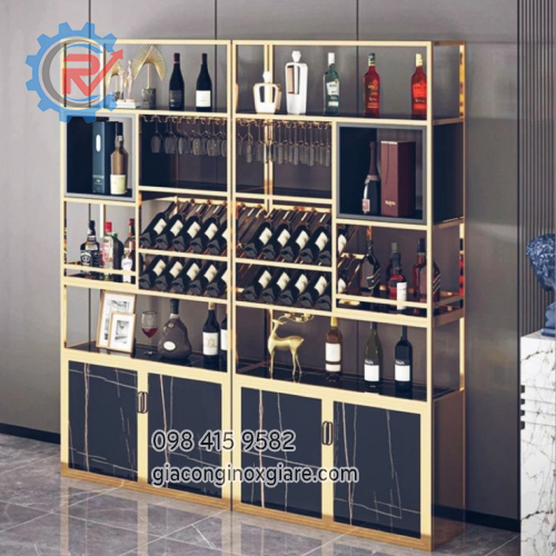 Tủ trưng bày rượu mạ vàng cao cấp kèm ngăn tủ